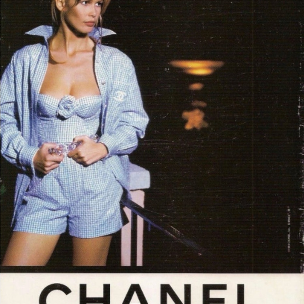 CHANEL Blue and White Checkered Blouse + belt + corset. Cruise collection 1995